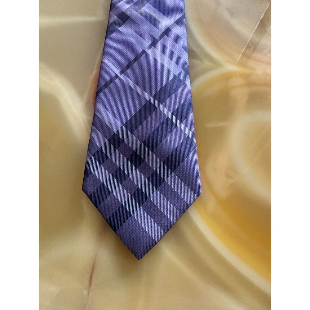 Burberry London Purple Checked Silk Tie Made in Italy - Picture 2 of 4
